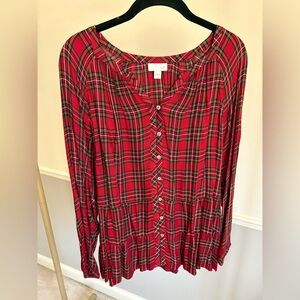 J Jill Stewart Plaid Red Peplum Top